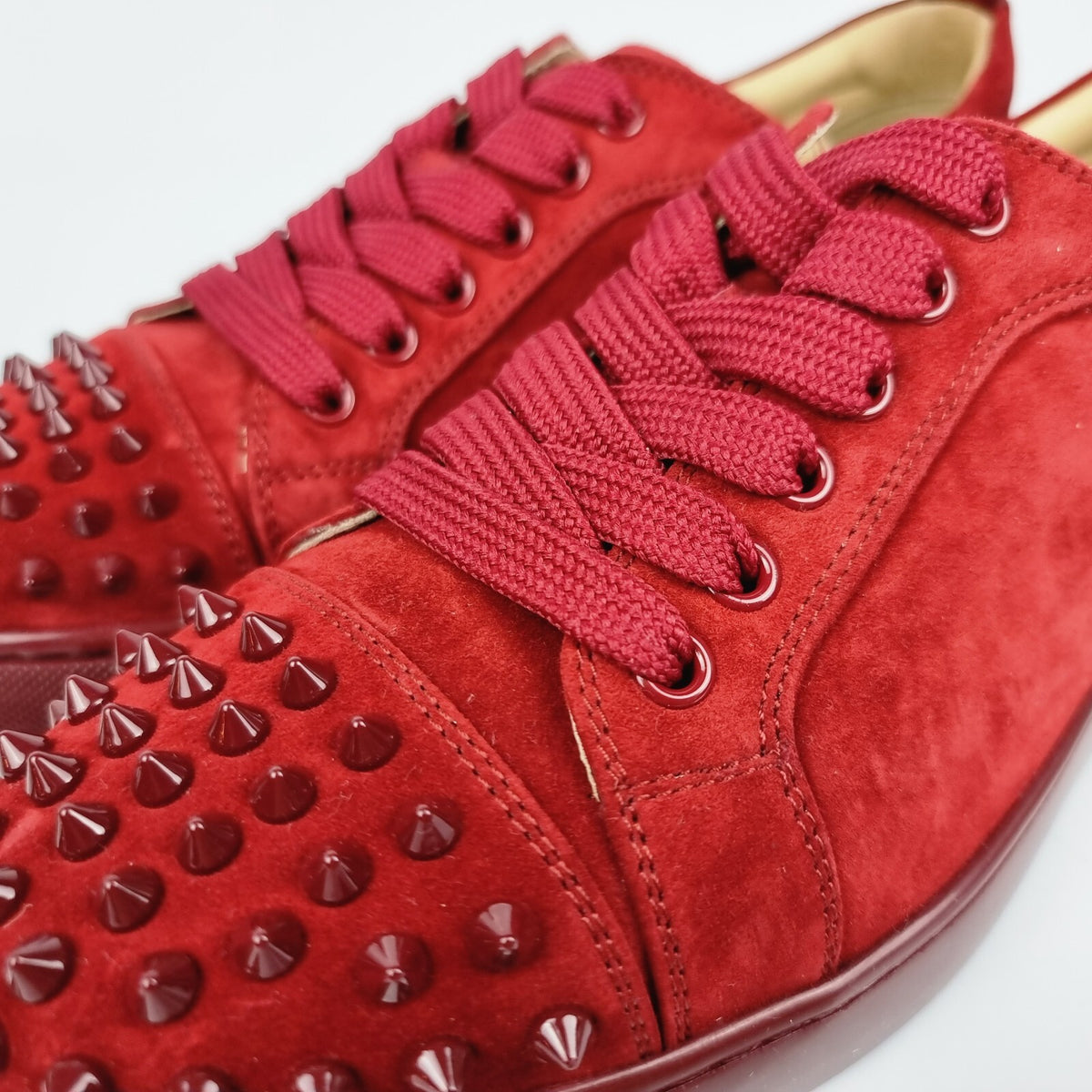 CHRISTIAN LOUBOUTIN Junior Spikes Suede Carmine Sneakers New Size 39.5 US 6.5