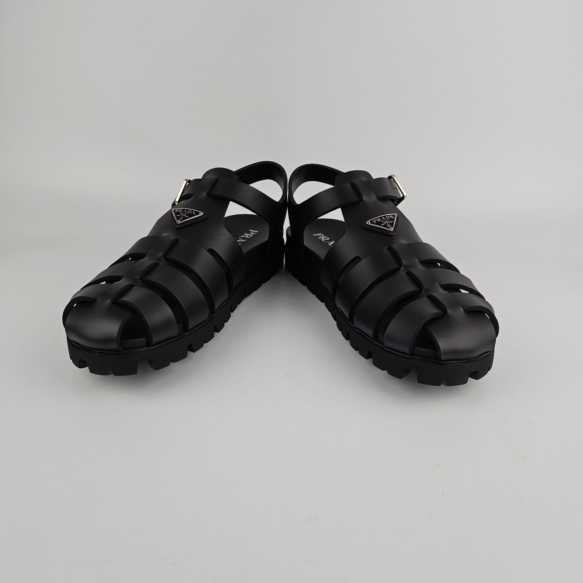 PRADA $895 Black Rubber Fisherman Sandals New