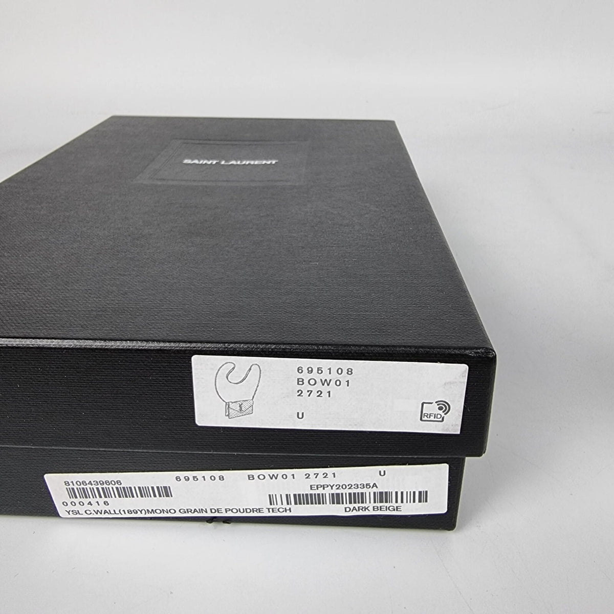 SAINT LAURENT Cassandre Envelope Dark Beige Grained Leather Chain Wallet New