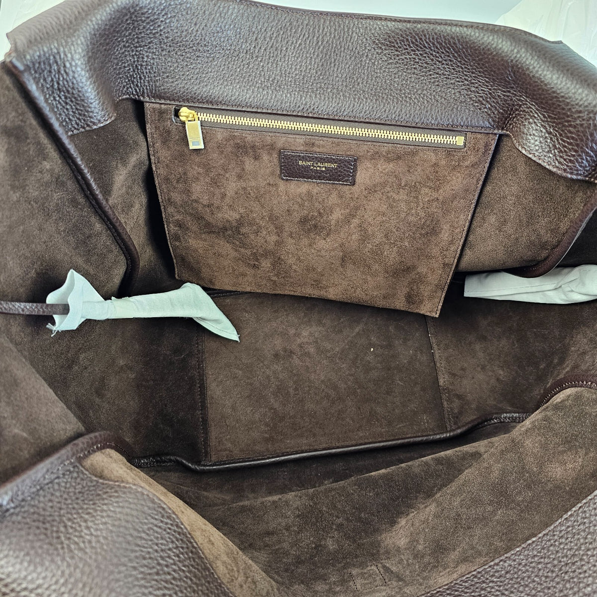 SAINT LAURENT Le 5 A 7 Bea Marron Fonce Leather Tote Bag New And Authentic