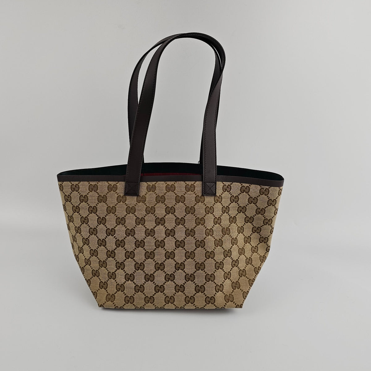 GUCCI Totissima Small $2100 Beige And Ebony GG Canvas Tote Bag New & Authentic