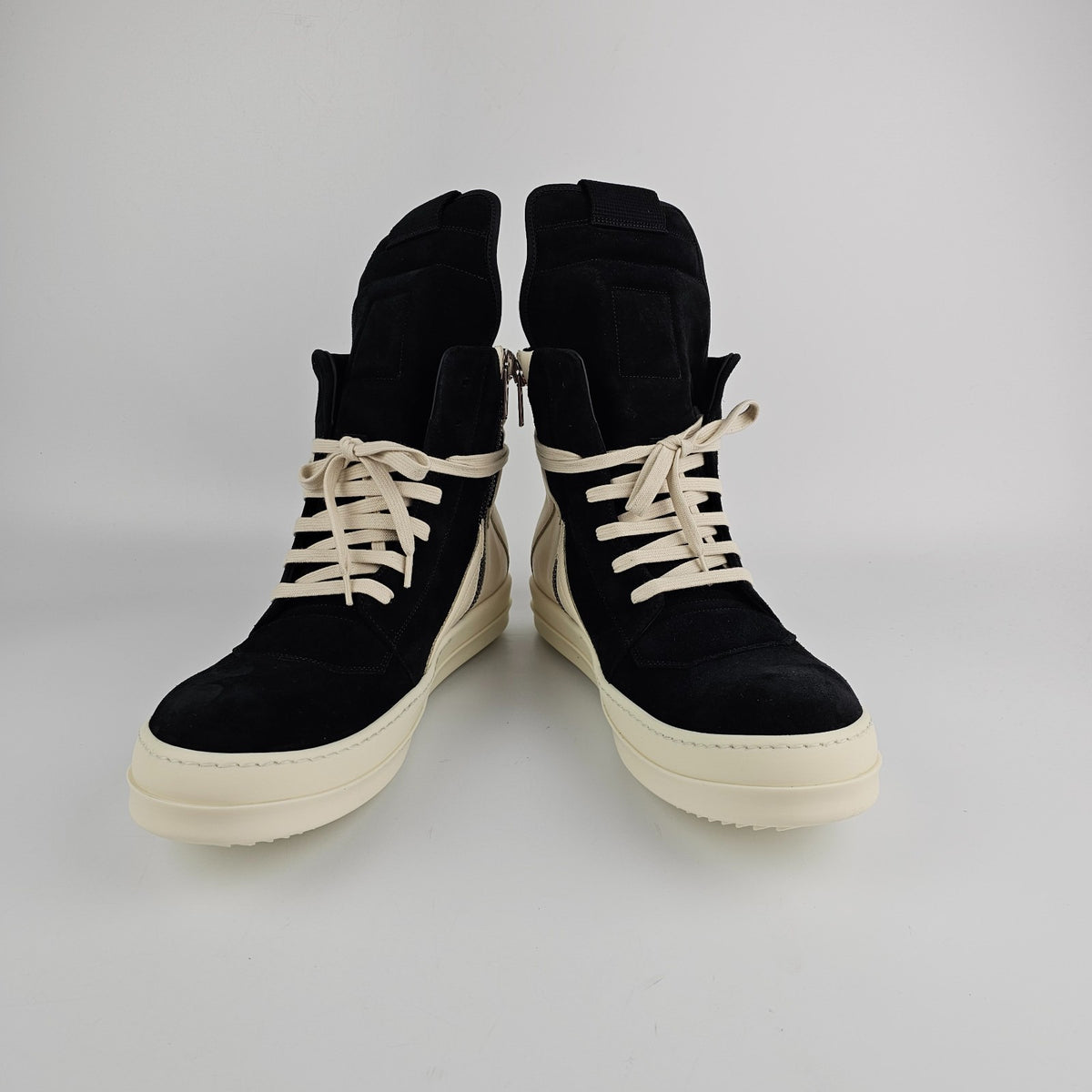 RICK OWENS Tower Geobasket Black/Milk Suede Sneakers New & Authentic
