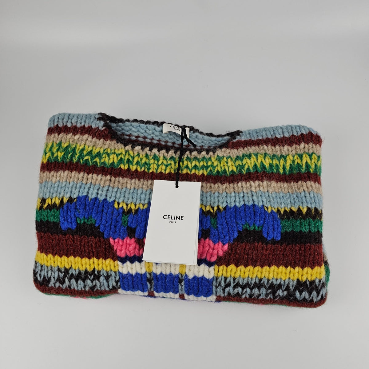 CELINE $2000 Green/Multicolor Wool Sweater New & Authentic