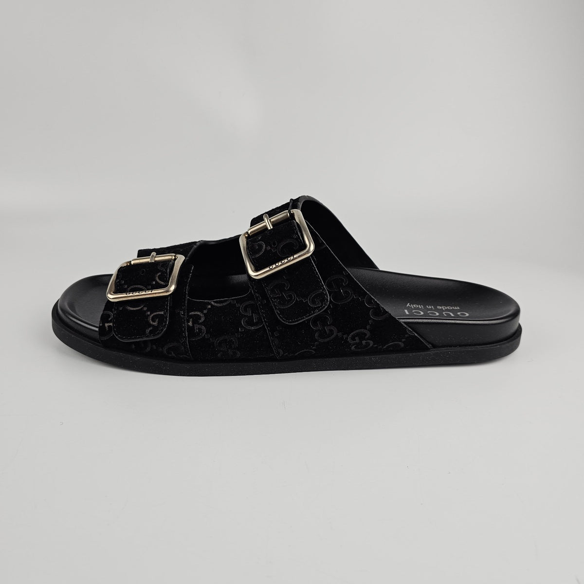 GUCCI $1050 Men's Black GG Suede Slide Sandals New & Authentic
