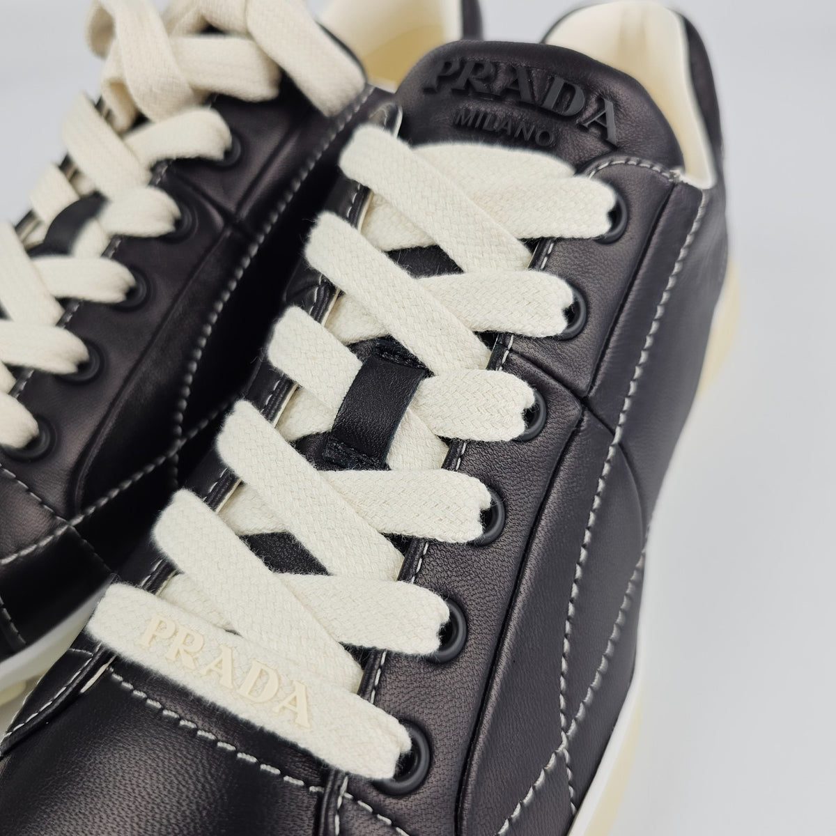 PRADA Black Leather Nappa Sneakers New And Authentic