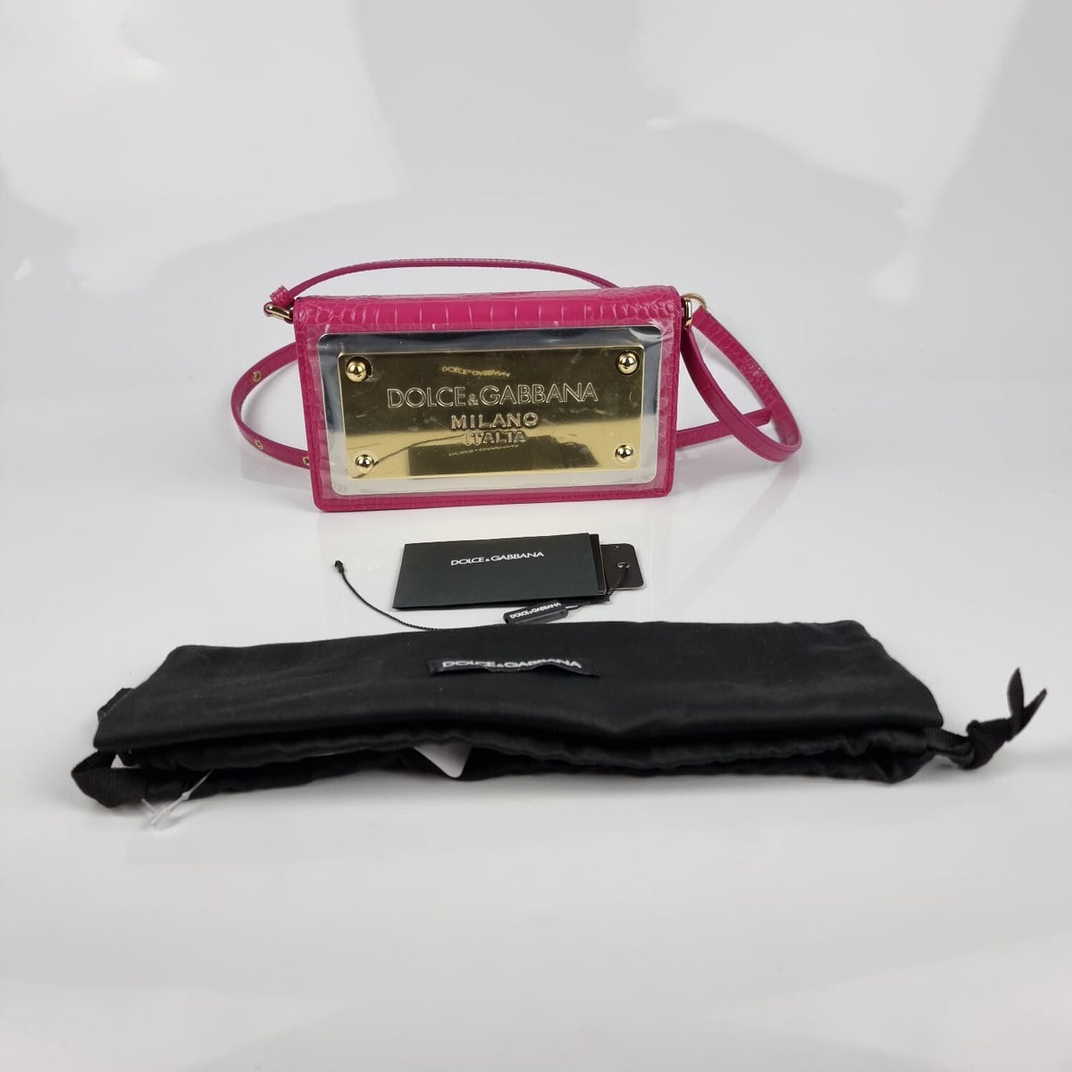 DOLCE&GABBANA Embossed Pink Leather Shoulder Bag New