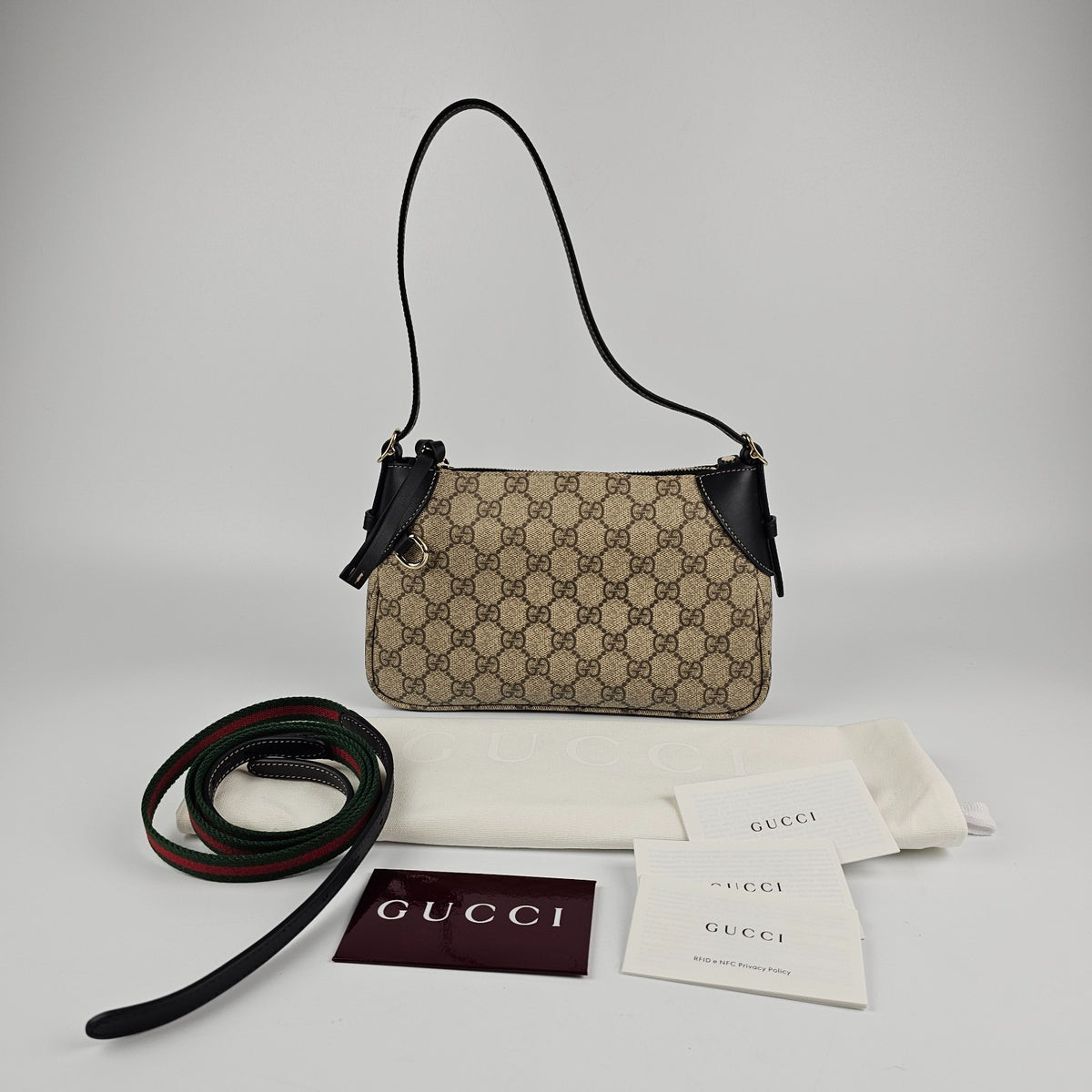 GUCCI GG Emblem Small $1980 Beige/Dark Brown/Black Shoulder Bag New & Authentic