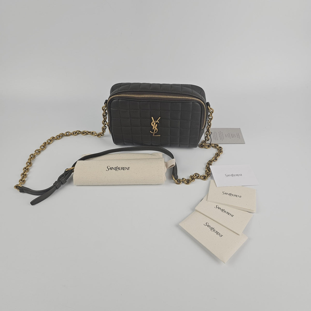 SAINT LAURENT Cassandre Light Musk Carre Lambskin Camera Bag New