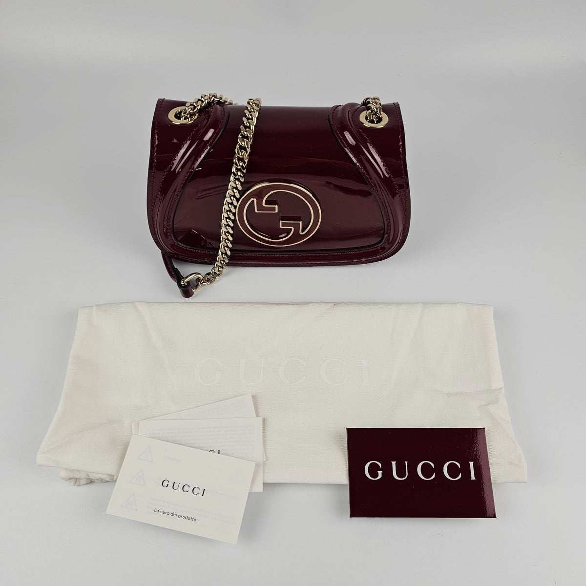 GUCCI Blondie Small $3450 Rosso Ancora Red Patent Leather Shoulder Bag New