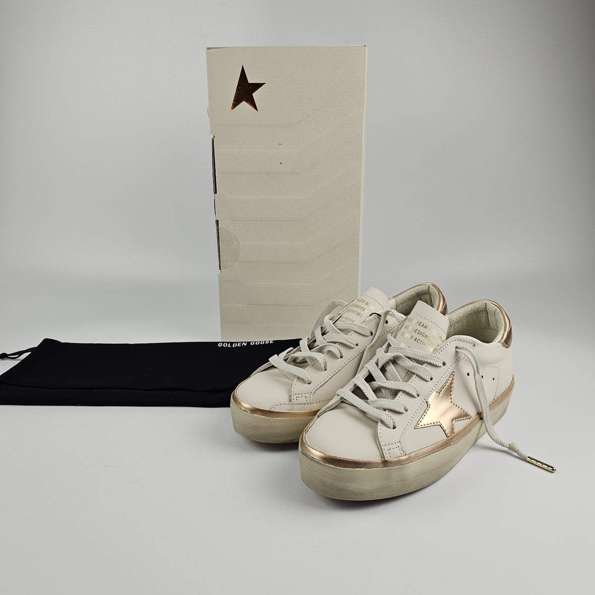 GOLDEN GOOSE Hi Star Women's White/Rose Gold Sneakers New