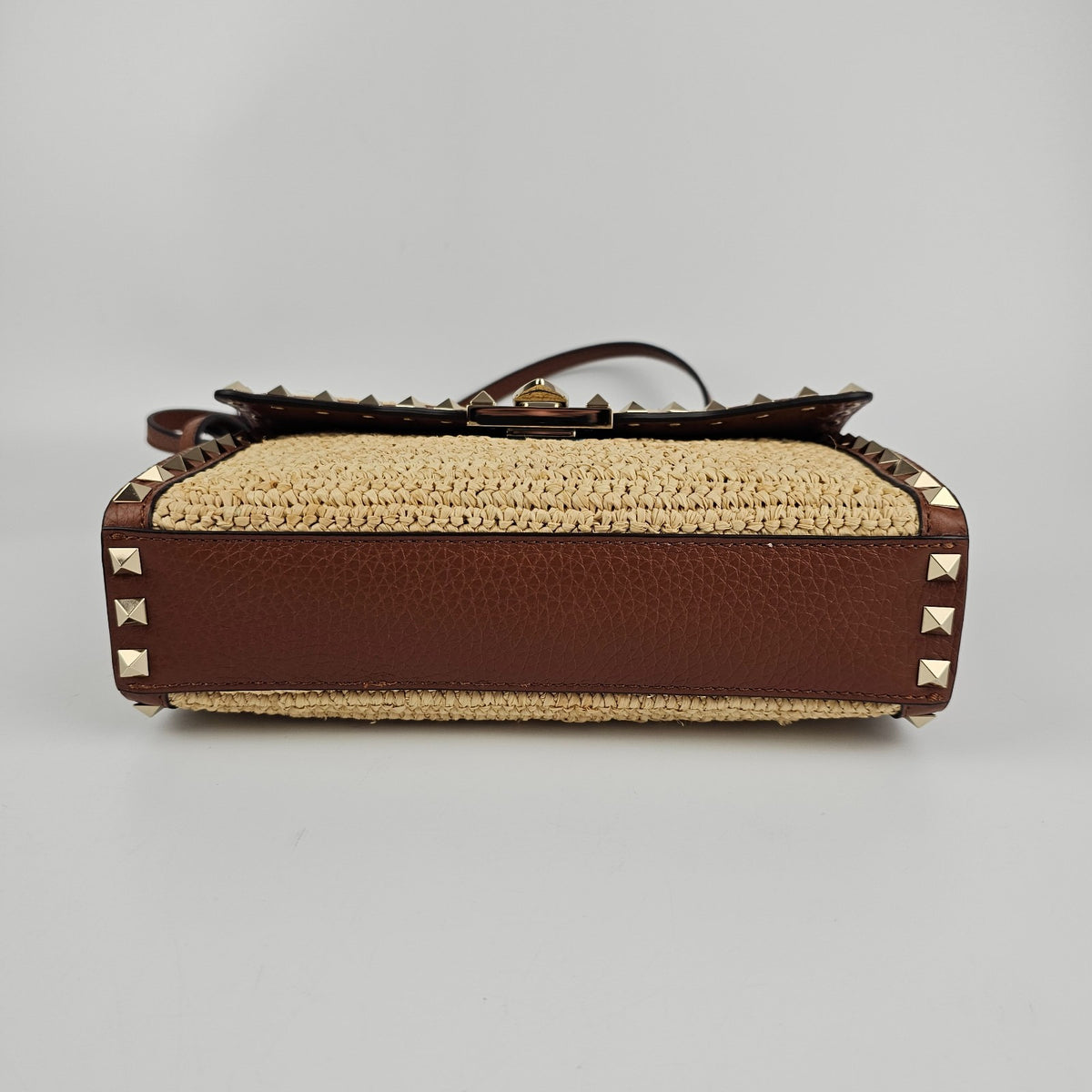 VALENTINO GARAVANI Rockstud Small Brown Raffia Crossbody Bag New And Authentic