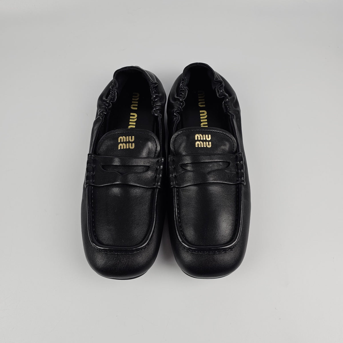 MIU MIU Ruches Black Leather Loafers New & Authentic