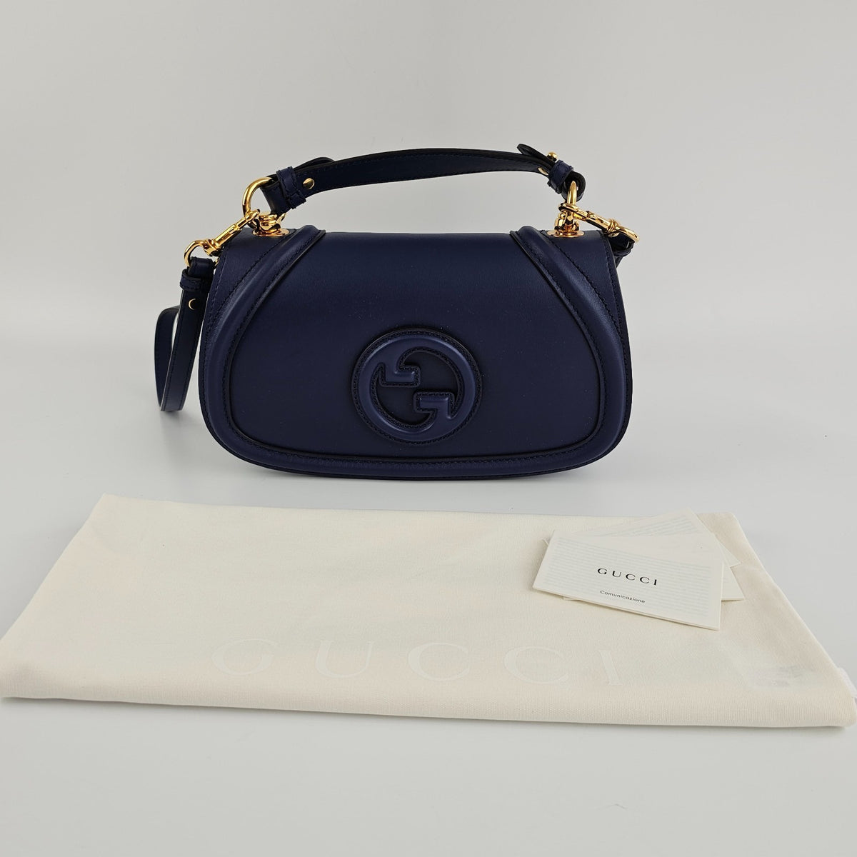GUCCI Blondie Medium $3900 Blue Leather Top Handle Bag New And Authentic
