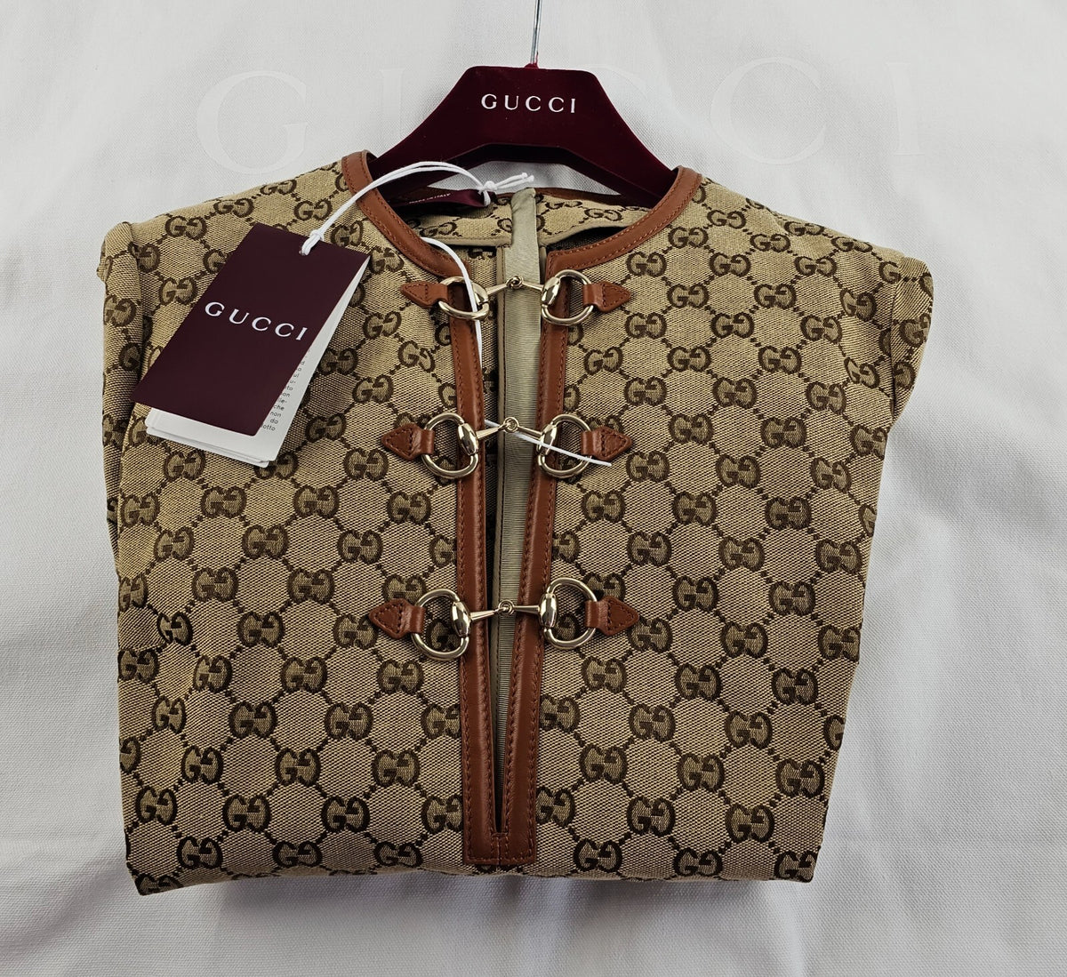 GUCCI $4200 Camel And Dark Brown GG Canvas With Horsebit Dress New & Authentic