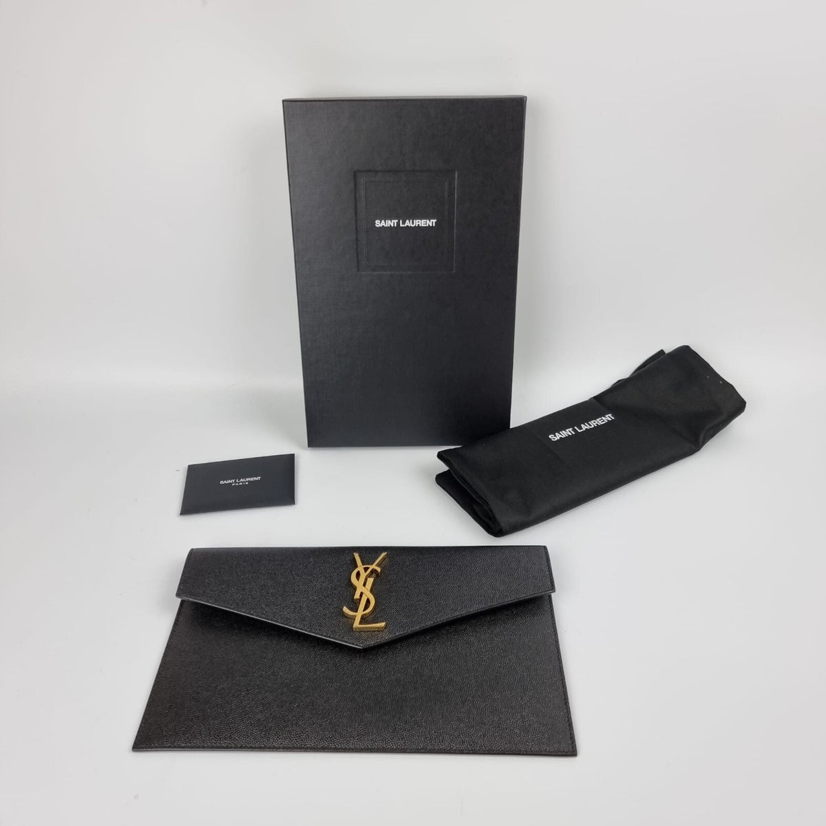 SAINT LAURENT Uptown Black Leather Clutch Bag New
