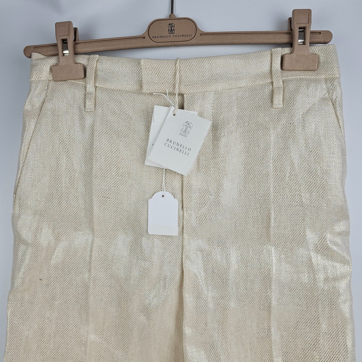 BRUNELLO CUCINELLI Panama/Platinum  Linen Trousers New & Authentic