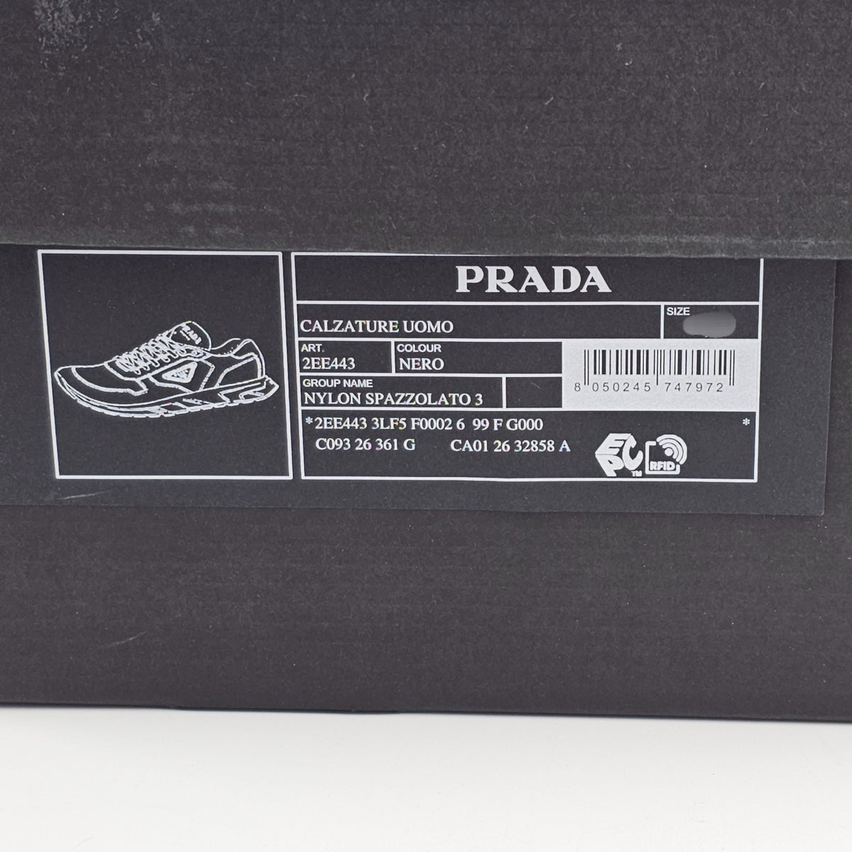 PRADA Prax Black Re-Nylon/Brushed Leather Sneakers New