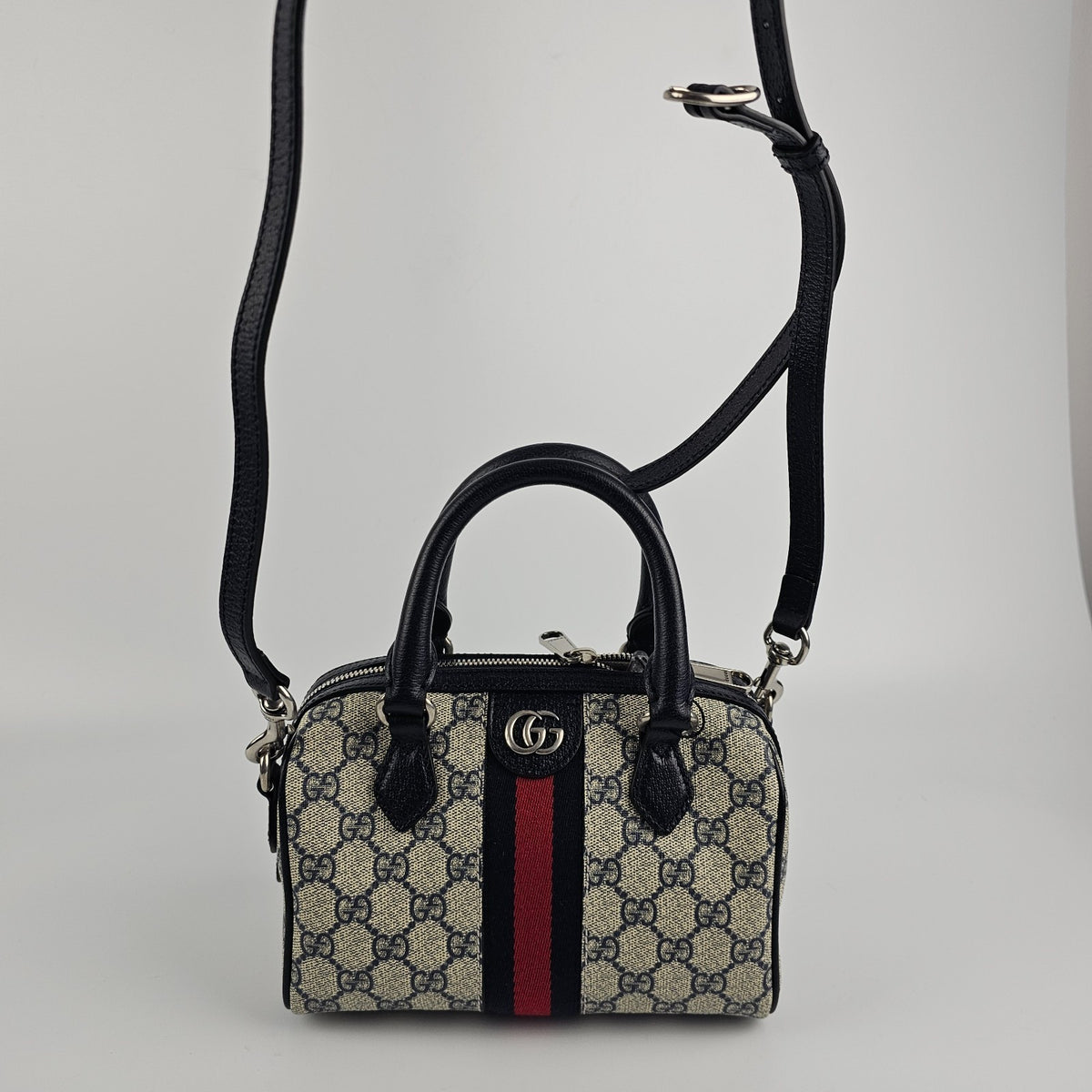GUCCI Ophidia Small Beige And Blue GG Canvas Top Handle Bag New & Authentic