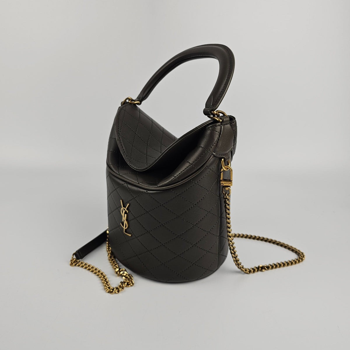 SAINT LAURENT Gaby $2450 Light Musk Leather Bucket Bag New & Authentic
