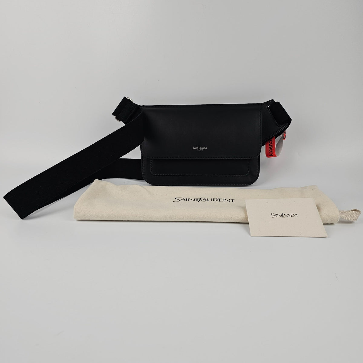 SAINT LAURENT $1450 Black Leather Belt Bag New & Authentic