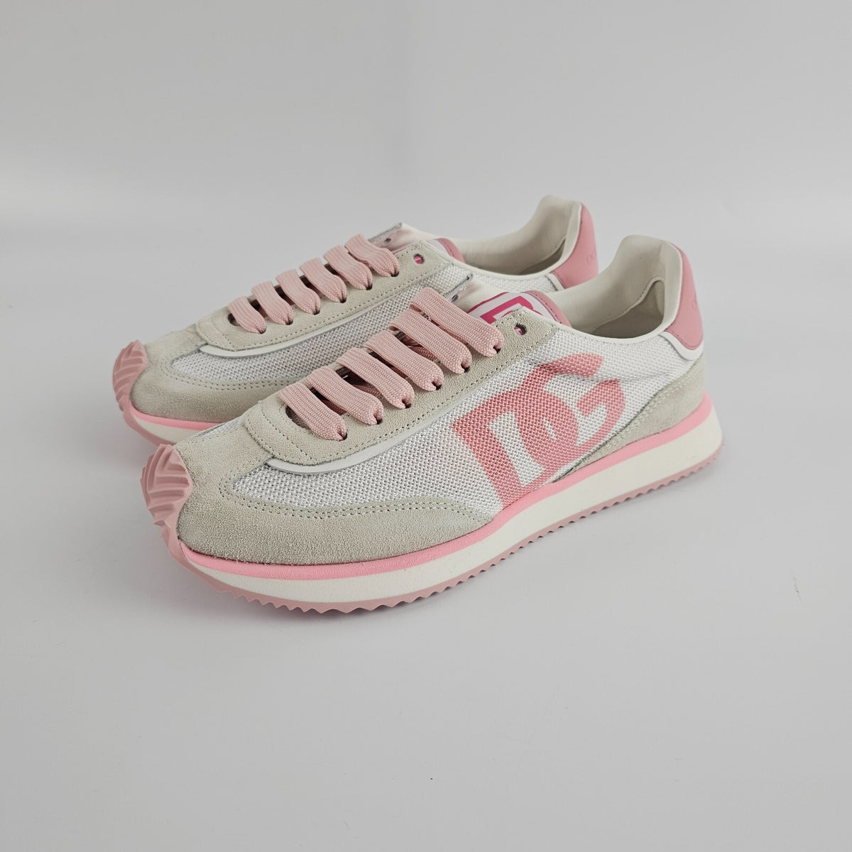 DOLCE&GABBANA DG Cushion $495 White/Pink Mixed-Material Sneakers New