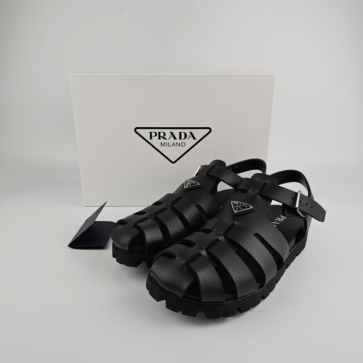 PRADA $895 Black Rubber Fisherman Sandals New
