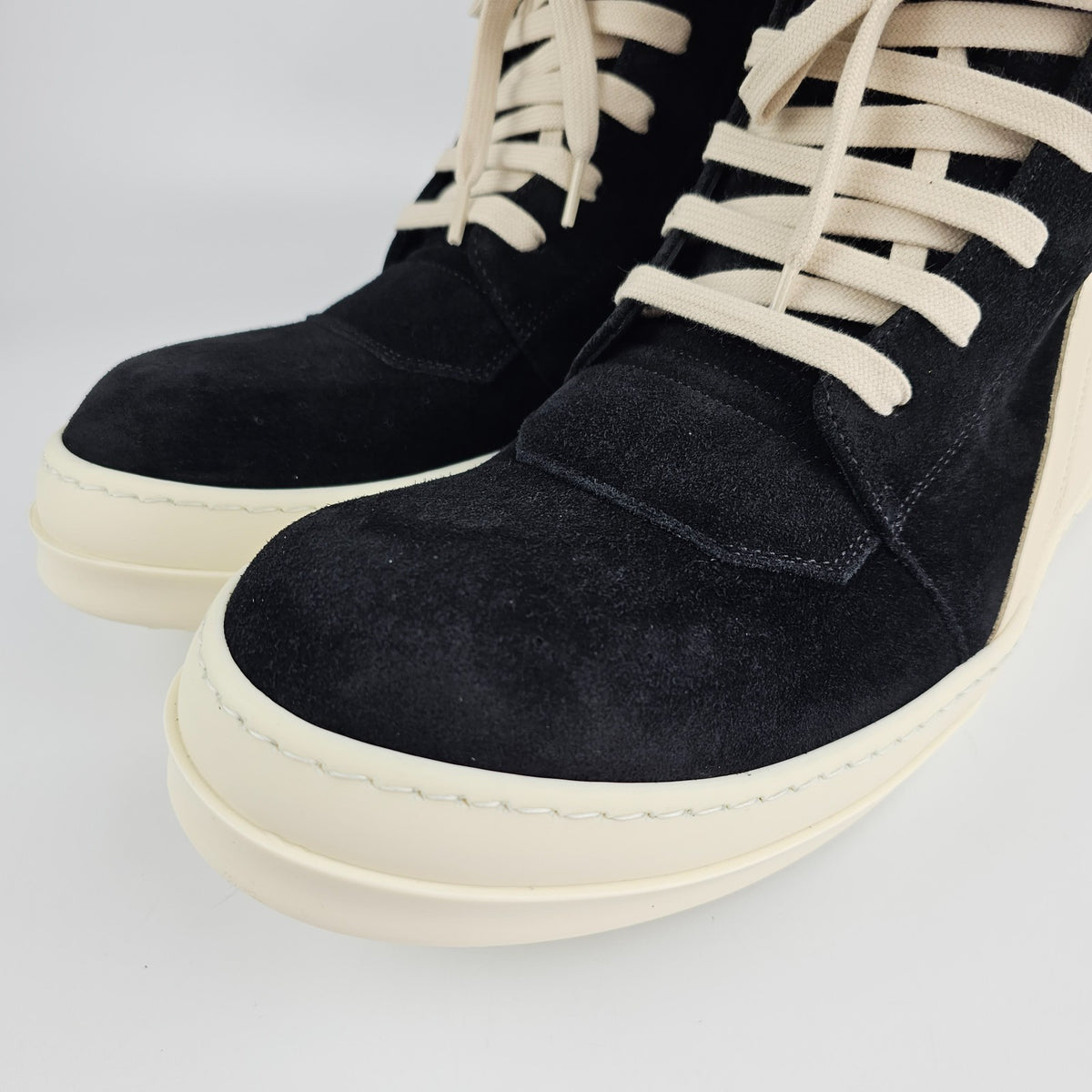 RICK OWENS Tower Geobasket Black/Milk Suede Sneakers New & Authentic