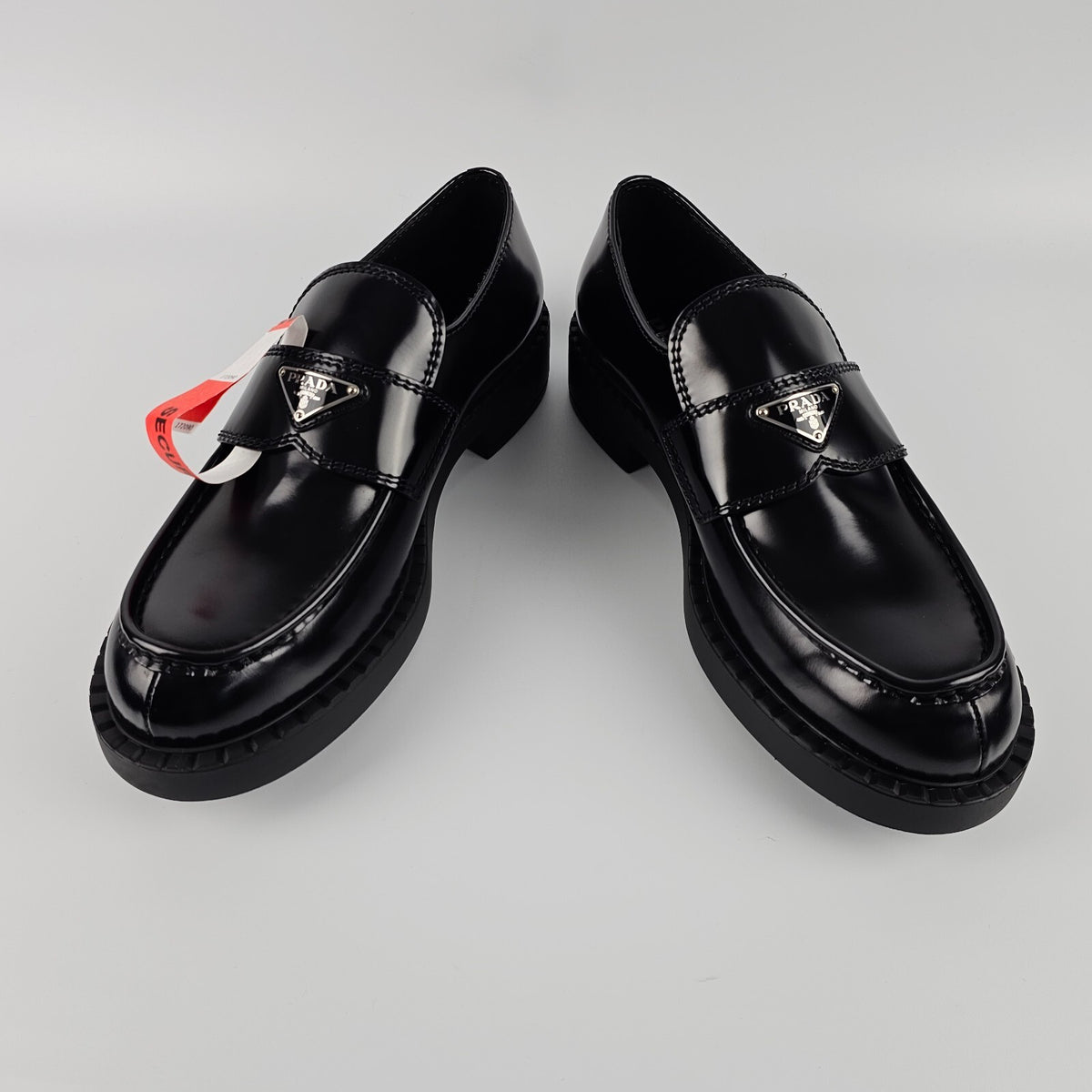 PRADA Chocolate Black Brushed Leather Loafers New And Authentic