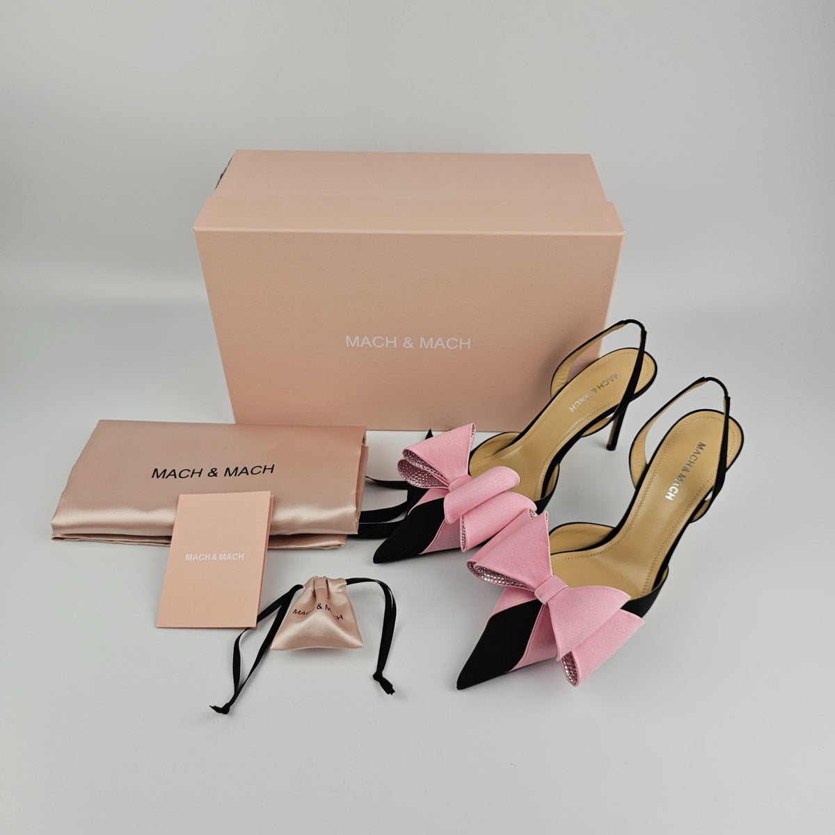 MACH & MACH Le Cadeau Black/Pink 95mm Slingback Pumps New & Authentic