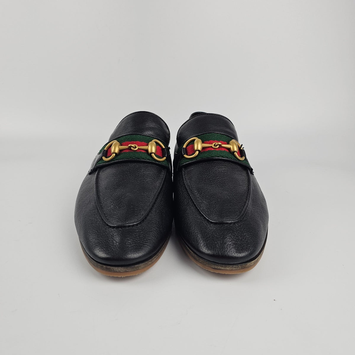 GUCCI Men's Black Leather With Horsebit And Web Loafers New & Authentic