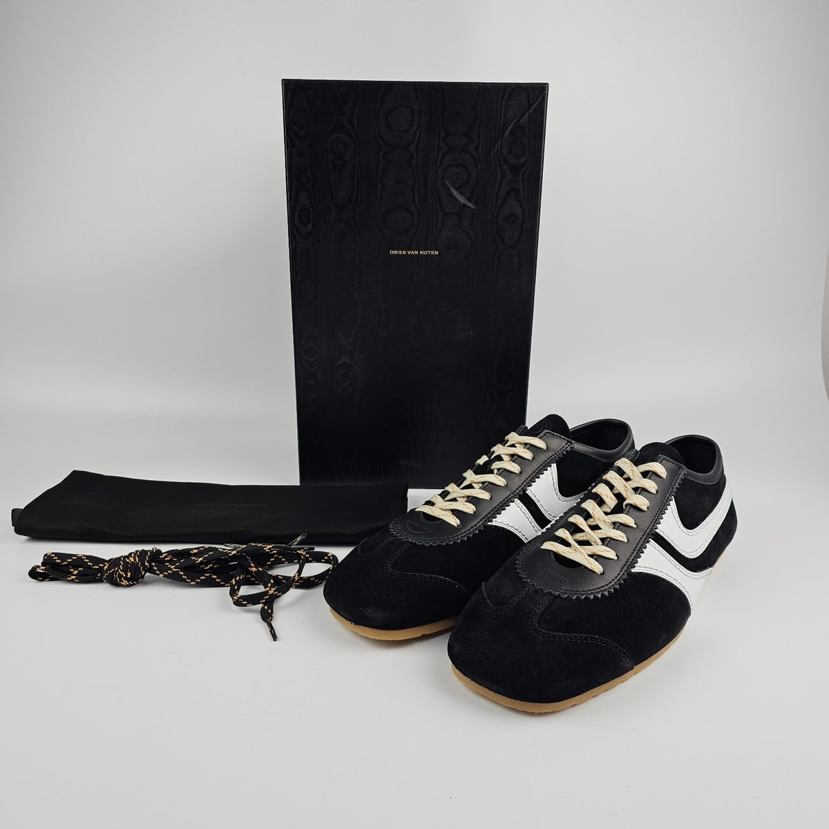 DRIES VAN NOTEN Men's Black/White Suede Sneakers New & Authentic