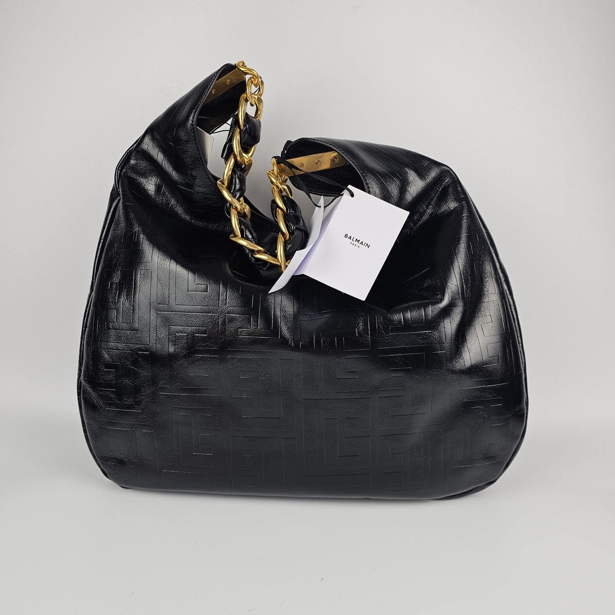 BALMAIN Small 1945 Soft Hobo Black Crinkled Leather Tote Bag New & Authentic