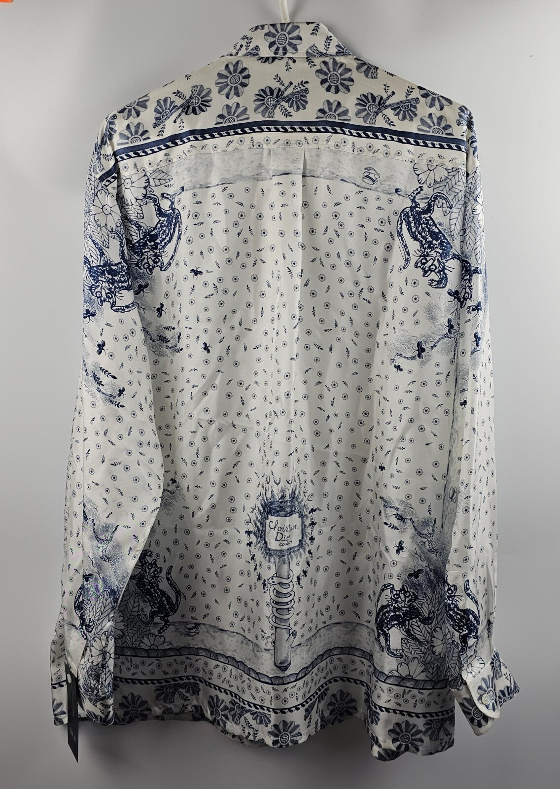 DIOR $2250 White And Navy Blue Silk Shirt New & Authentic Size 39