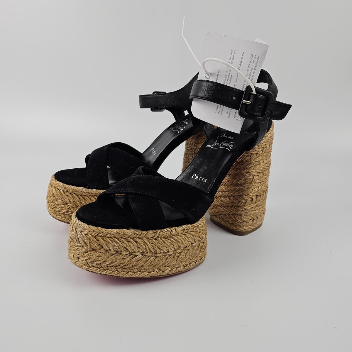 CHRISTIAN LOUBOUTIN Super Calakala Black Suede Platform Sandals Size 38 US 8
