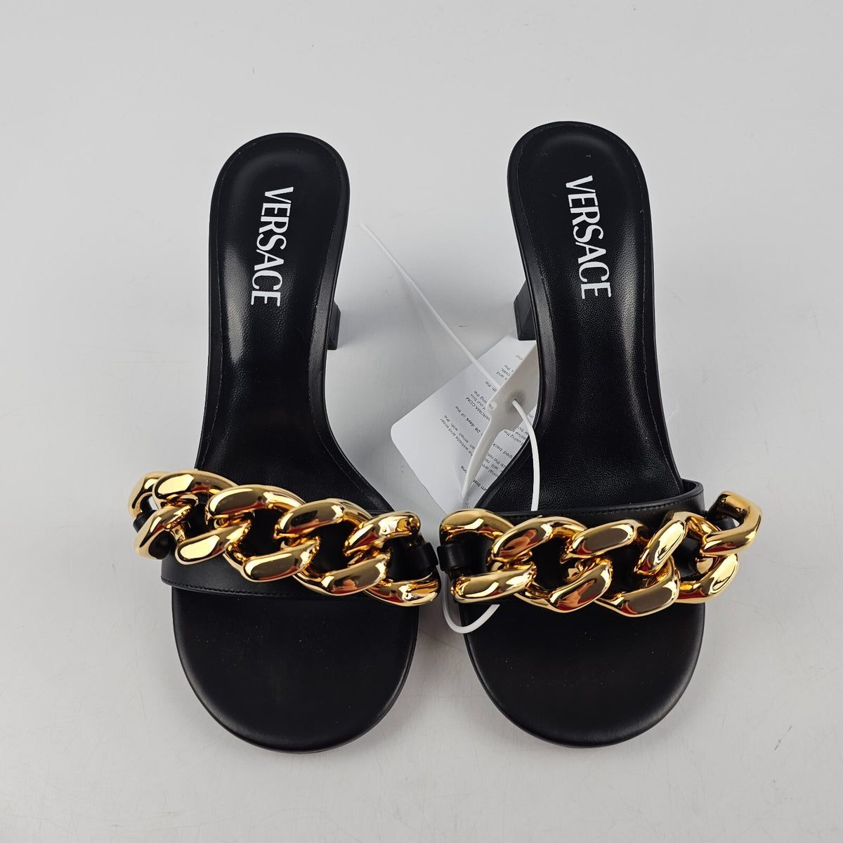 VERSACE Chain 70mm Black Mules New Size 37 US 7