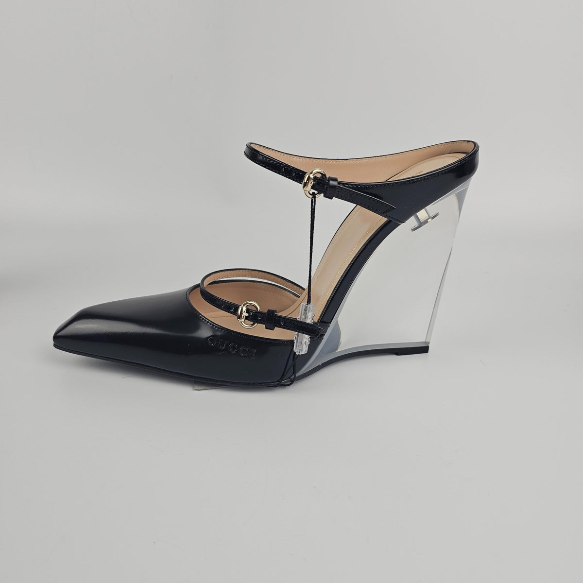GUCCI $1590 Black 110mm Wedge Mules New & Authentic