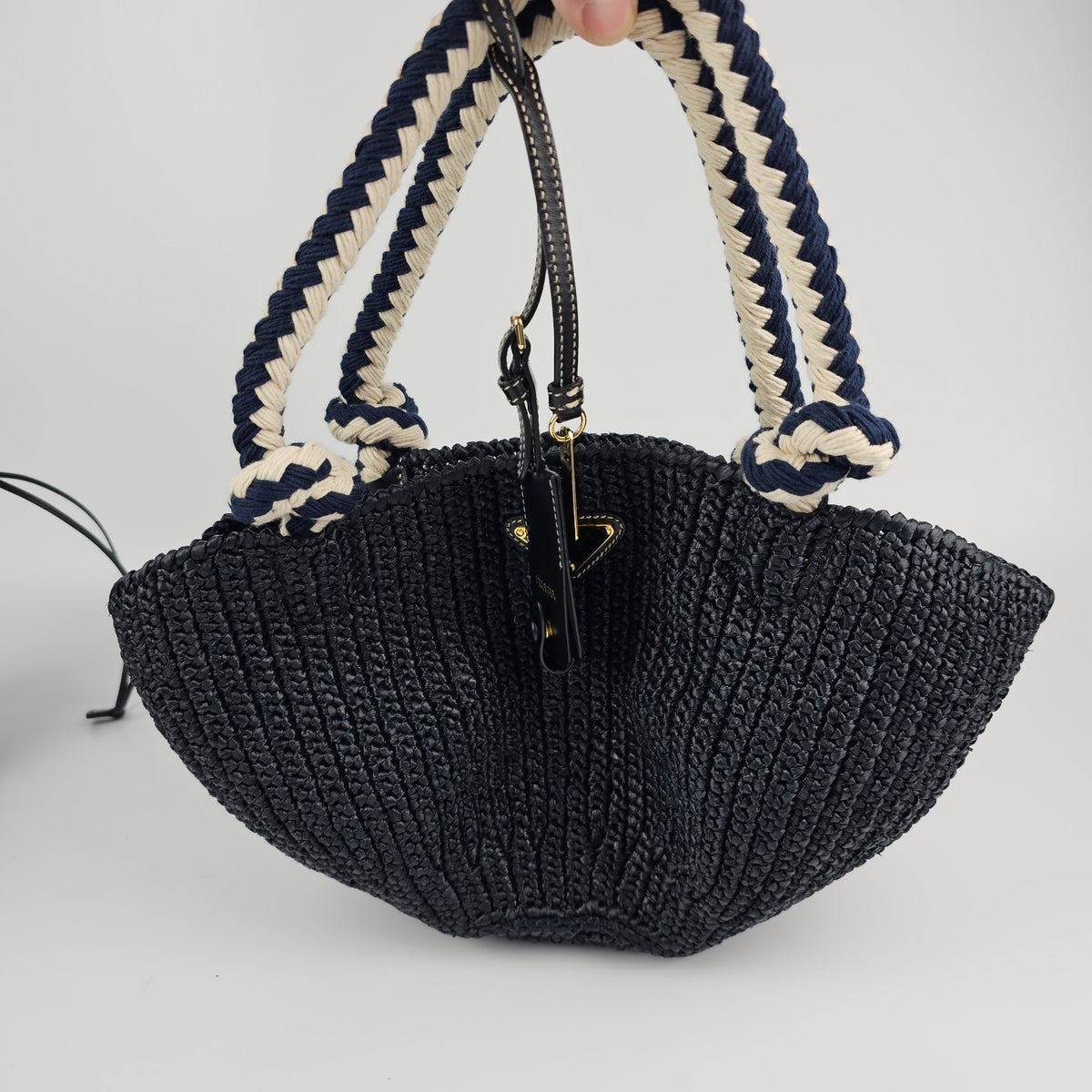 PRADA Small Basket Black Raffia Top Handle Bag New And Authentic