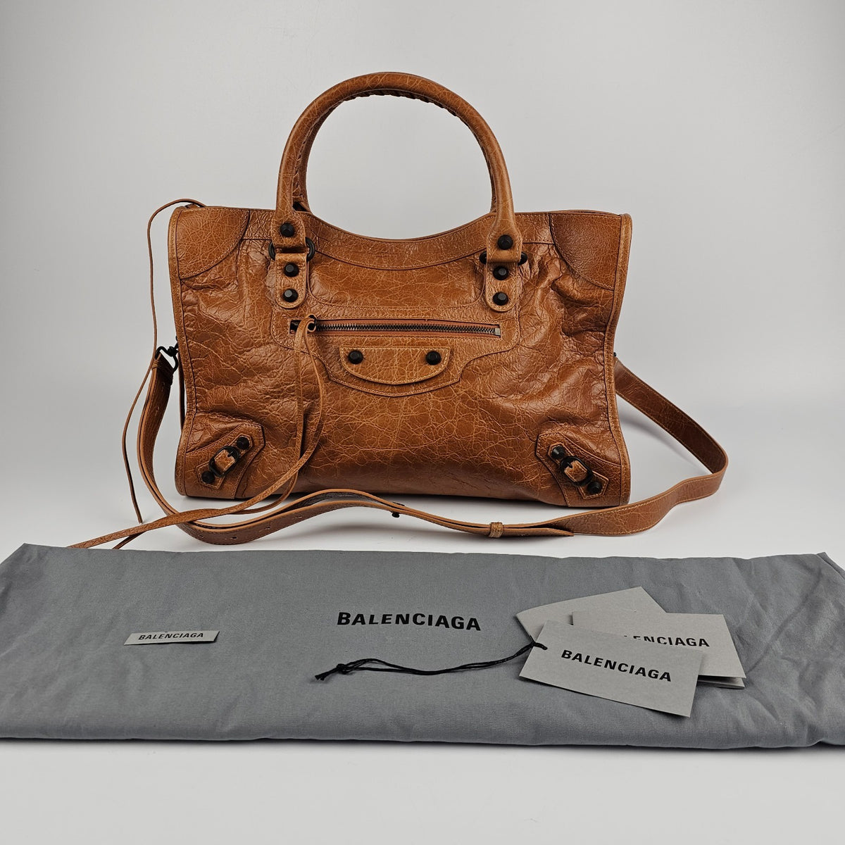 BALENCIAGA Le City Medium $2950 Camel Leather Handbag New & Authentic