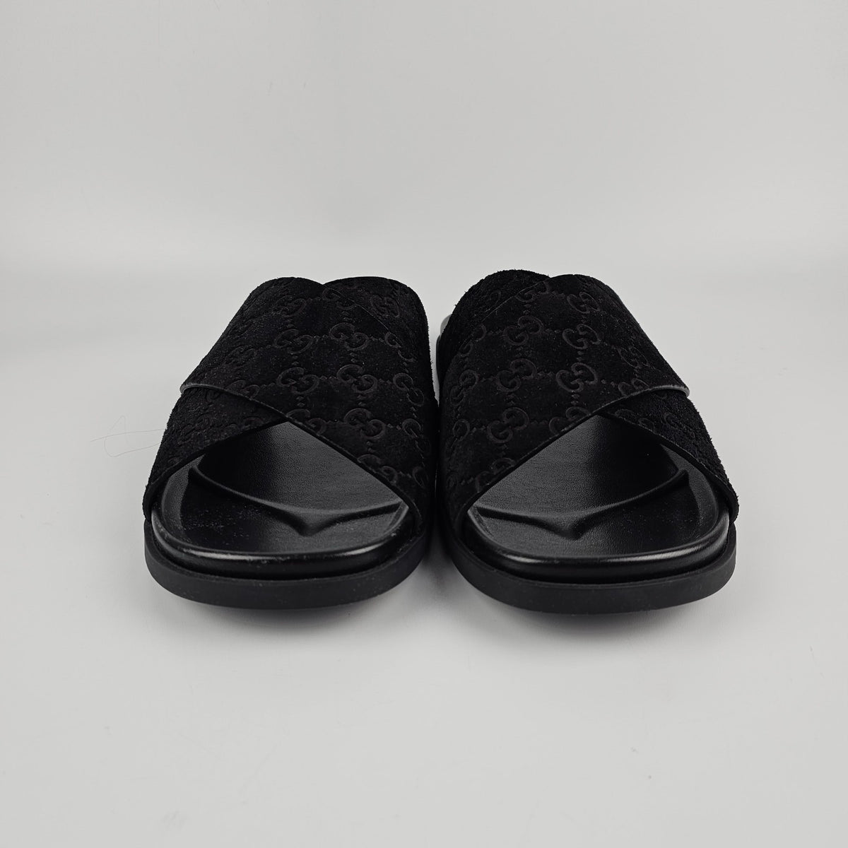 GUCCI Men's Black GG Suede Slide Sandals New & Authentic