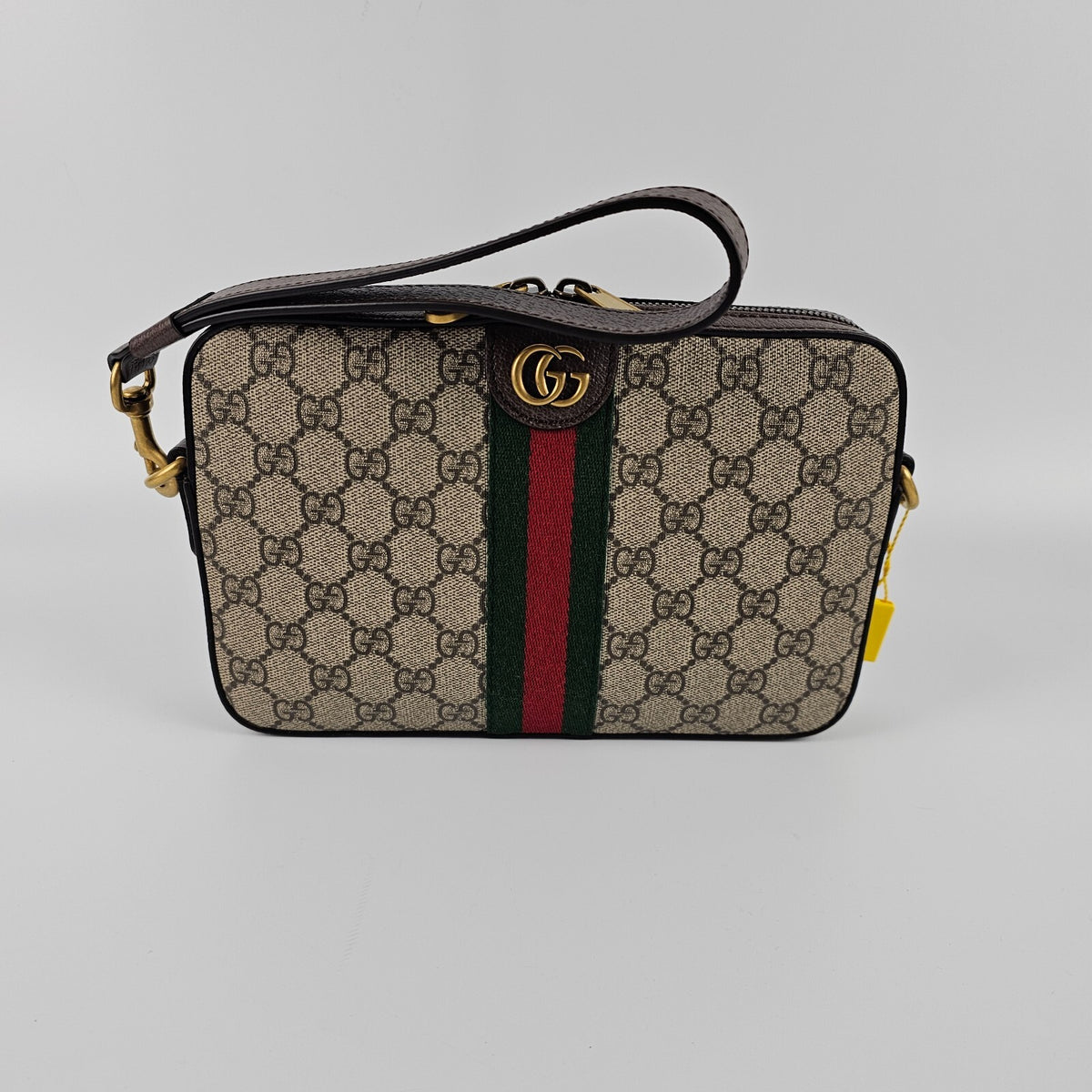 GUCCI Ophidia Small $1790 Beige And Ebony GG Canvas Crossbody Bag New/Authentic