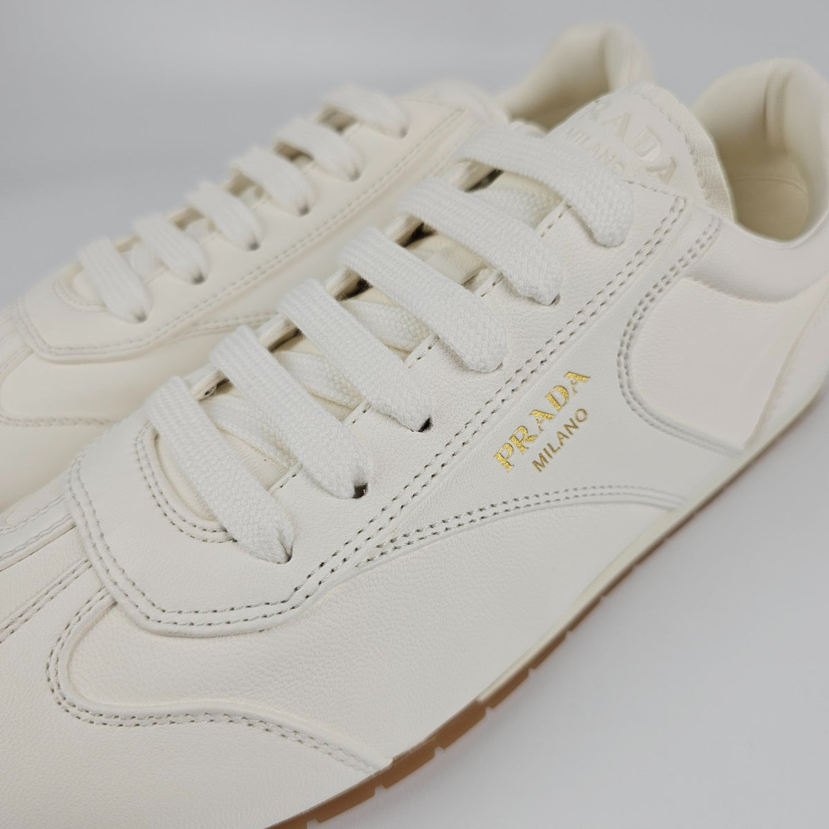 PRADA $1020 White Nappa Leather Sneakers New & Authentic