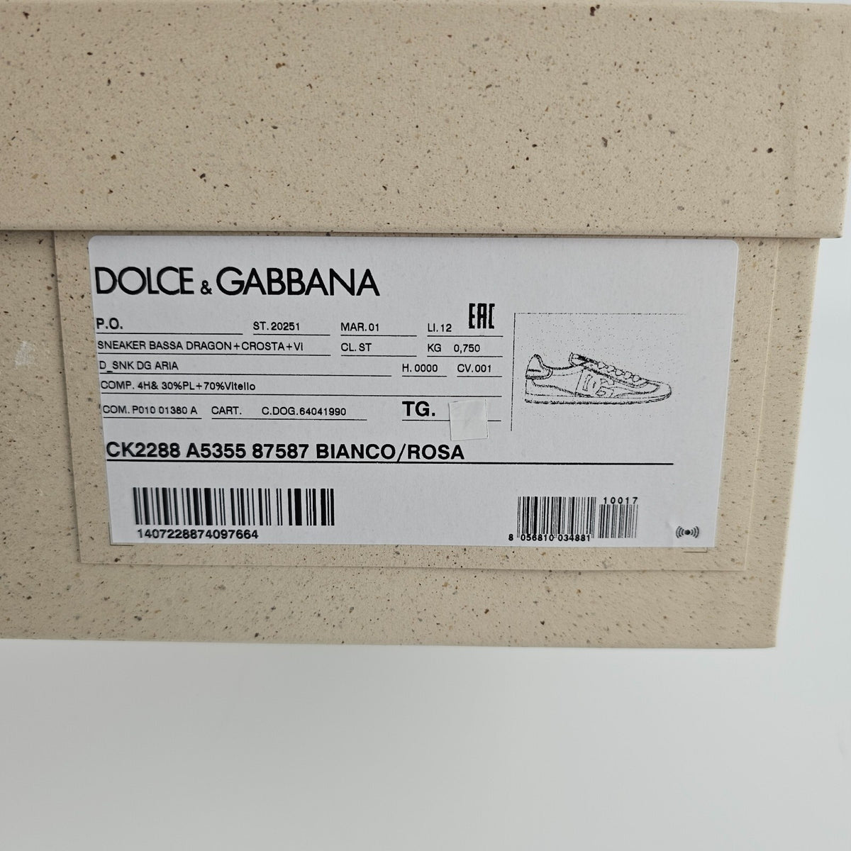 DOLCE&GABBANA DG Cushion $495 White/Pink Mixed-Material Sneakers New