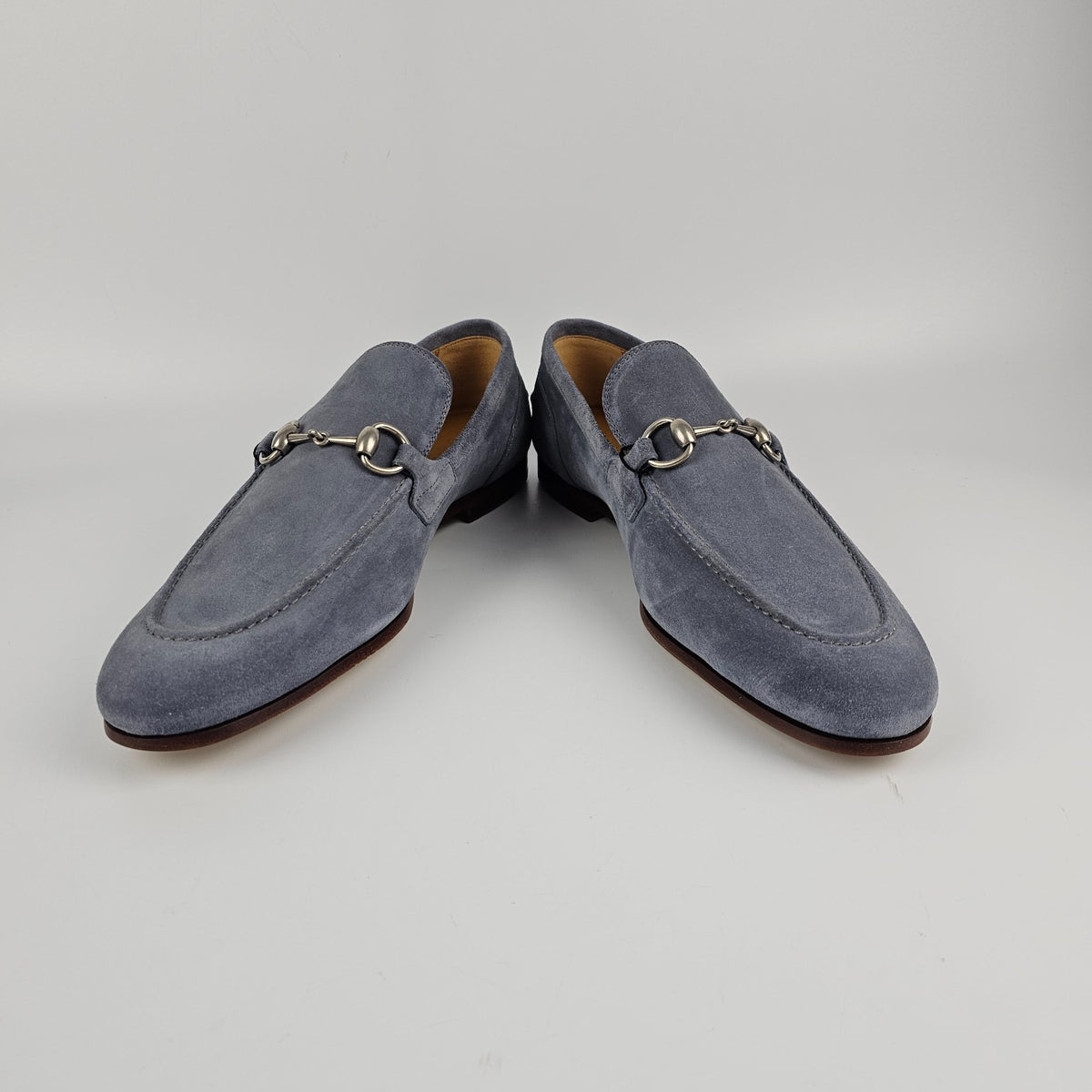 GUCCI Jordaan $1090 Men's Dark Gray Suede Horsebit Loafers New & Authentic