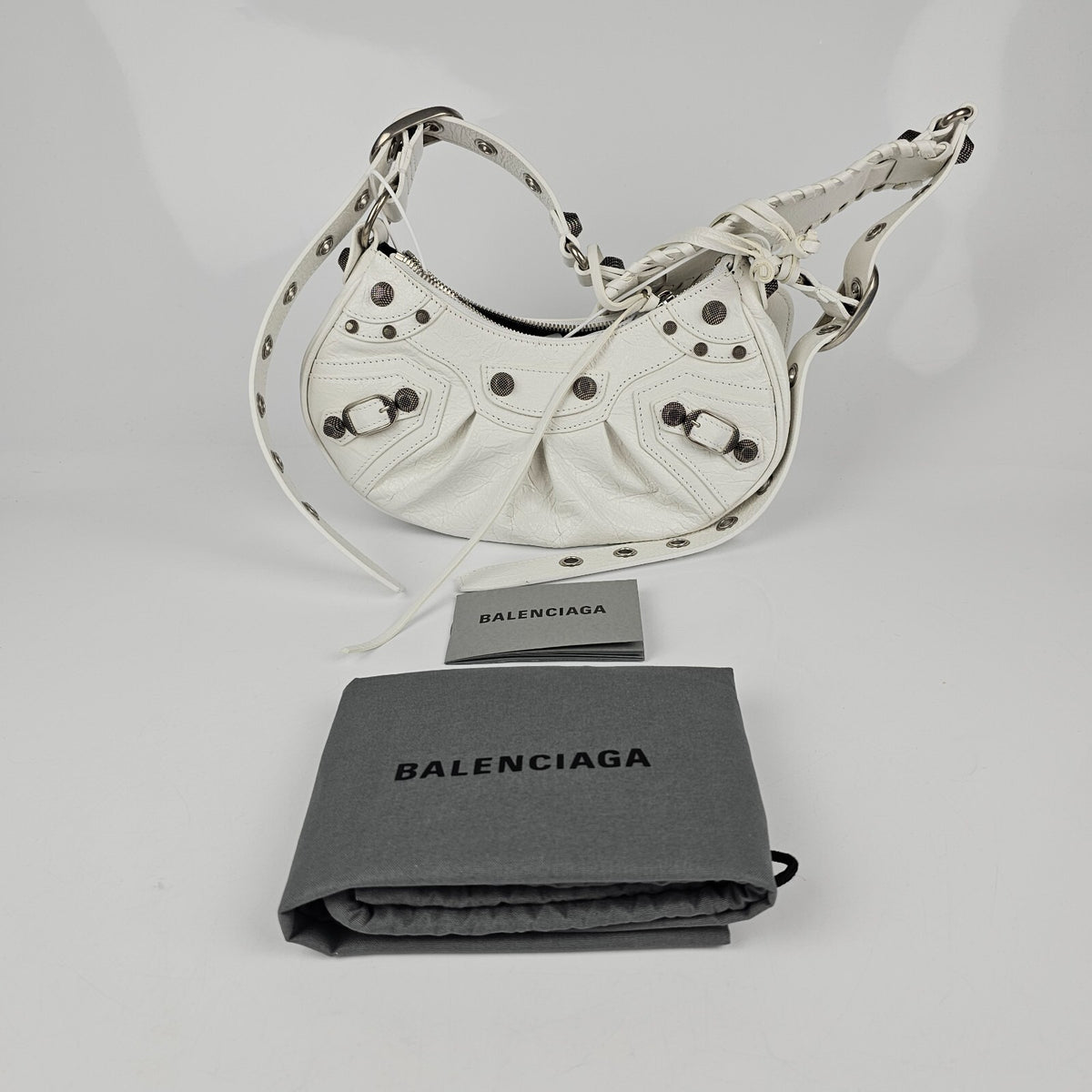 BALENCIAGA XS Le Cagole Optic White Leather Shoulder Bag New