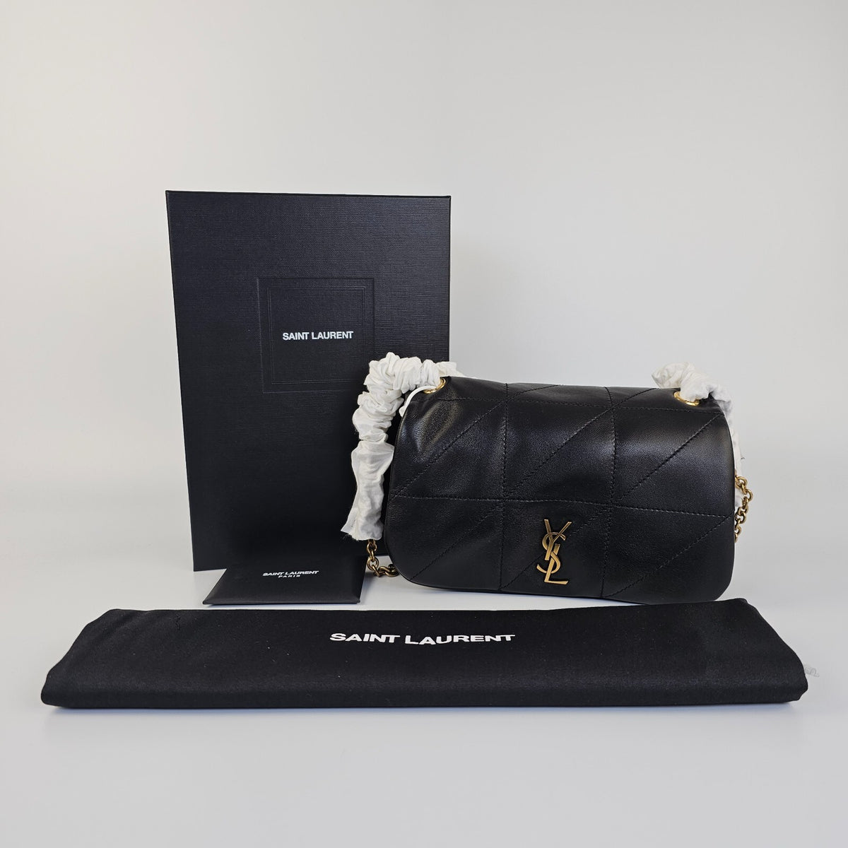 SAINT LAURENT Jamie 4.3 Mini Black And Gold Leather Shoulder Bag New