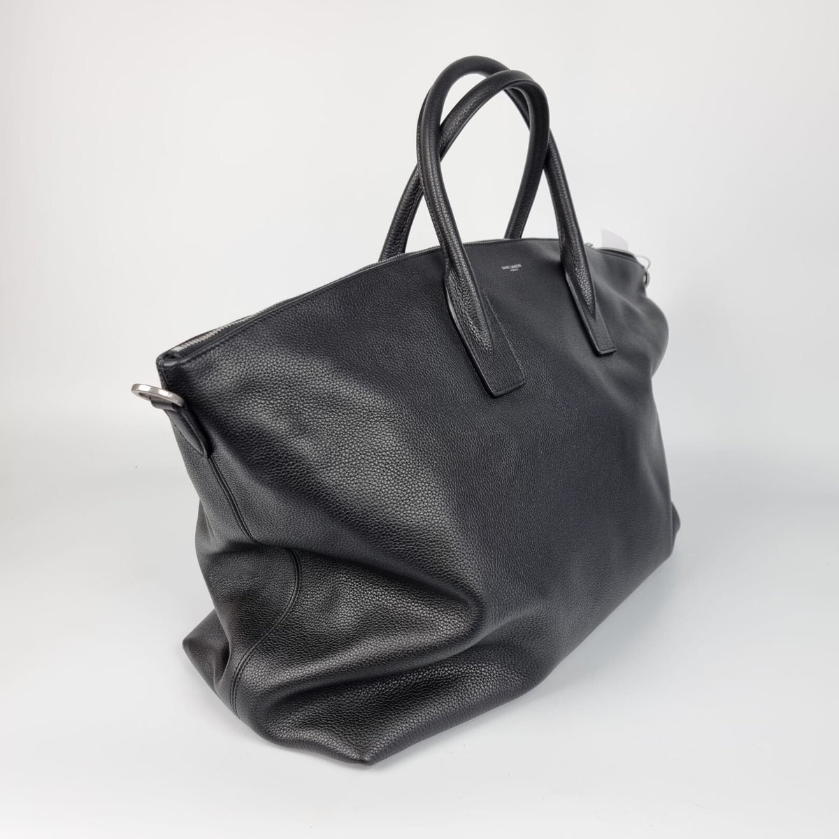 SAINT LAURENT $3050 Giant Bowling Black Leather Tote Bag New