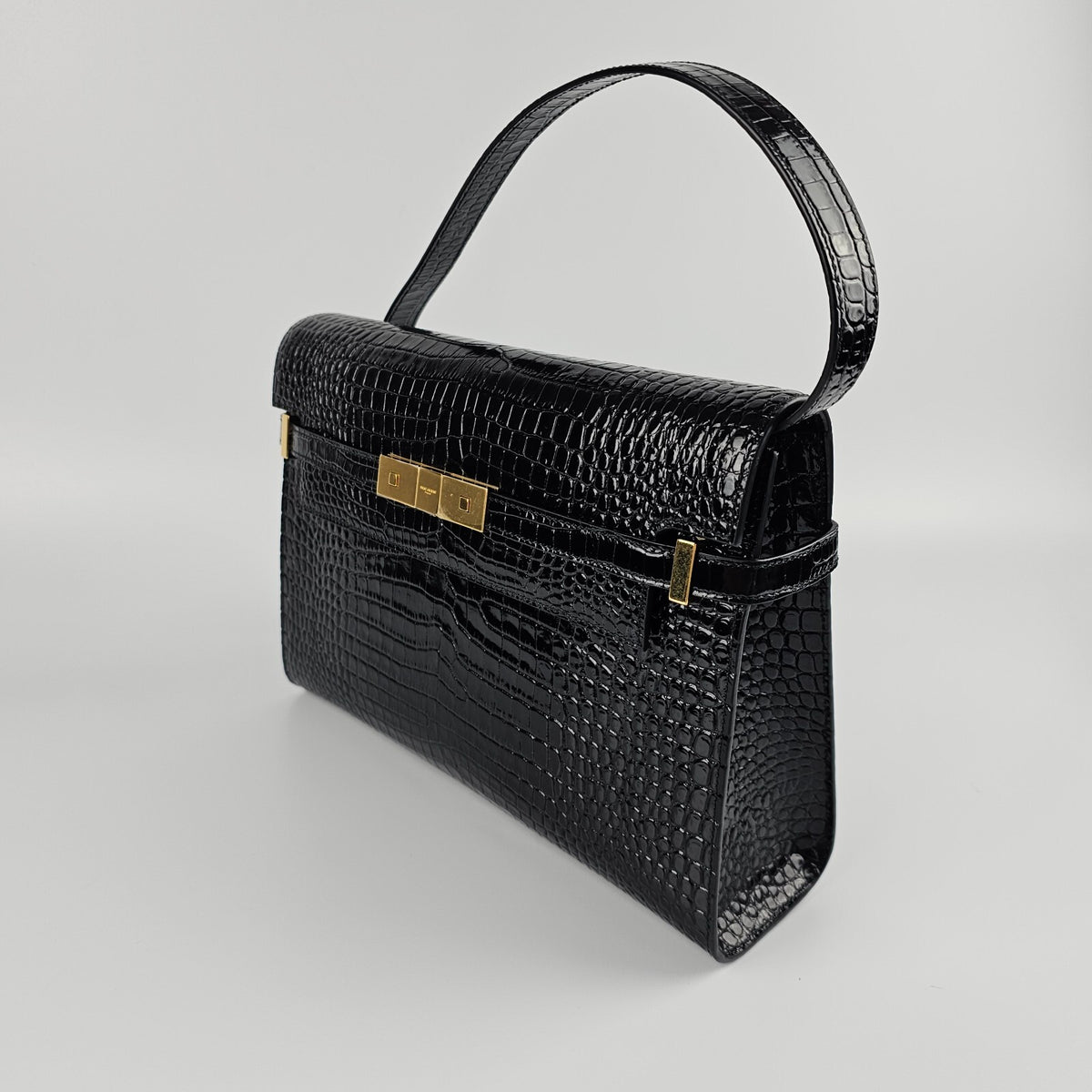 Saint Laurent Manhattan $3100 Black Embossed Leather Shoulder Bag New
