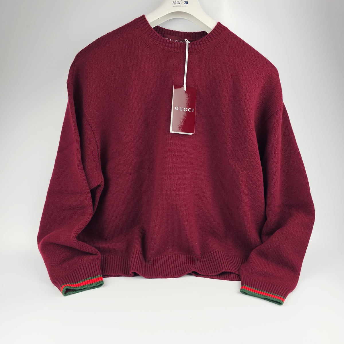 GUCCI $1700 Rosso Ancora Cashmere/Wool With Trim Sweater New & Authentic