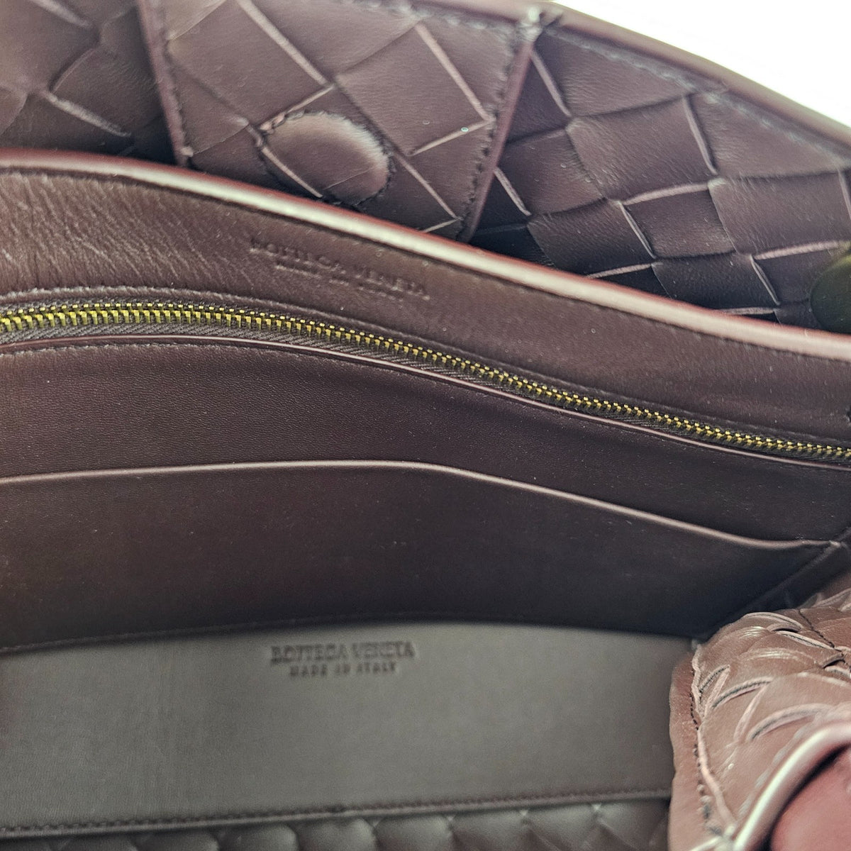 BOTTEGA VENETA Andiamo Small $5100 Dark Barolo Gold Top Handle Bag New