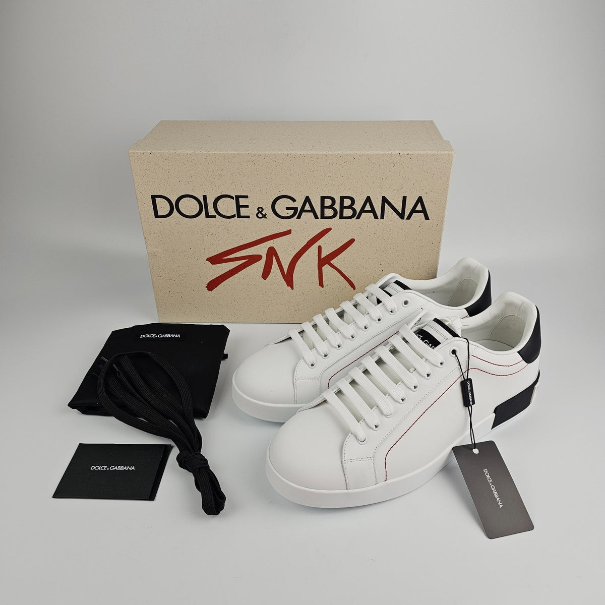 DOLCE&GABBANA Men's Portofino White/Black Leather New & Authentic